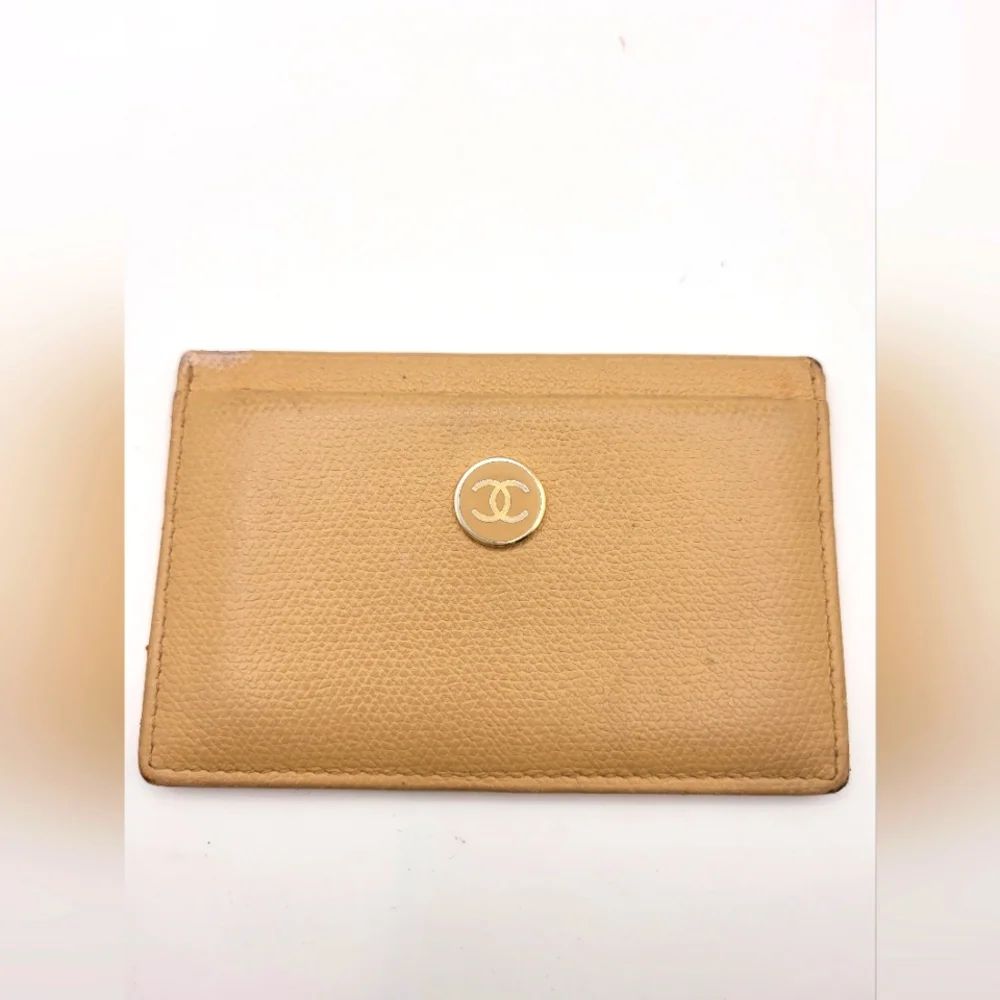 Chanel Coco Button Beige Gold Unisex Card Case